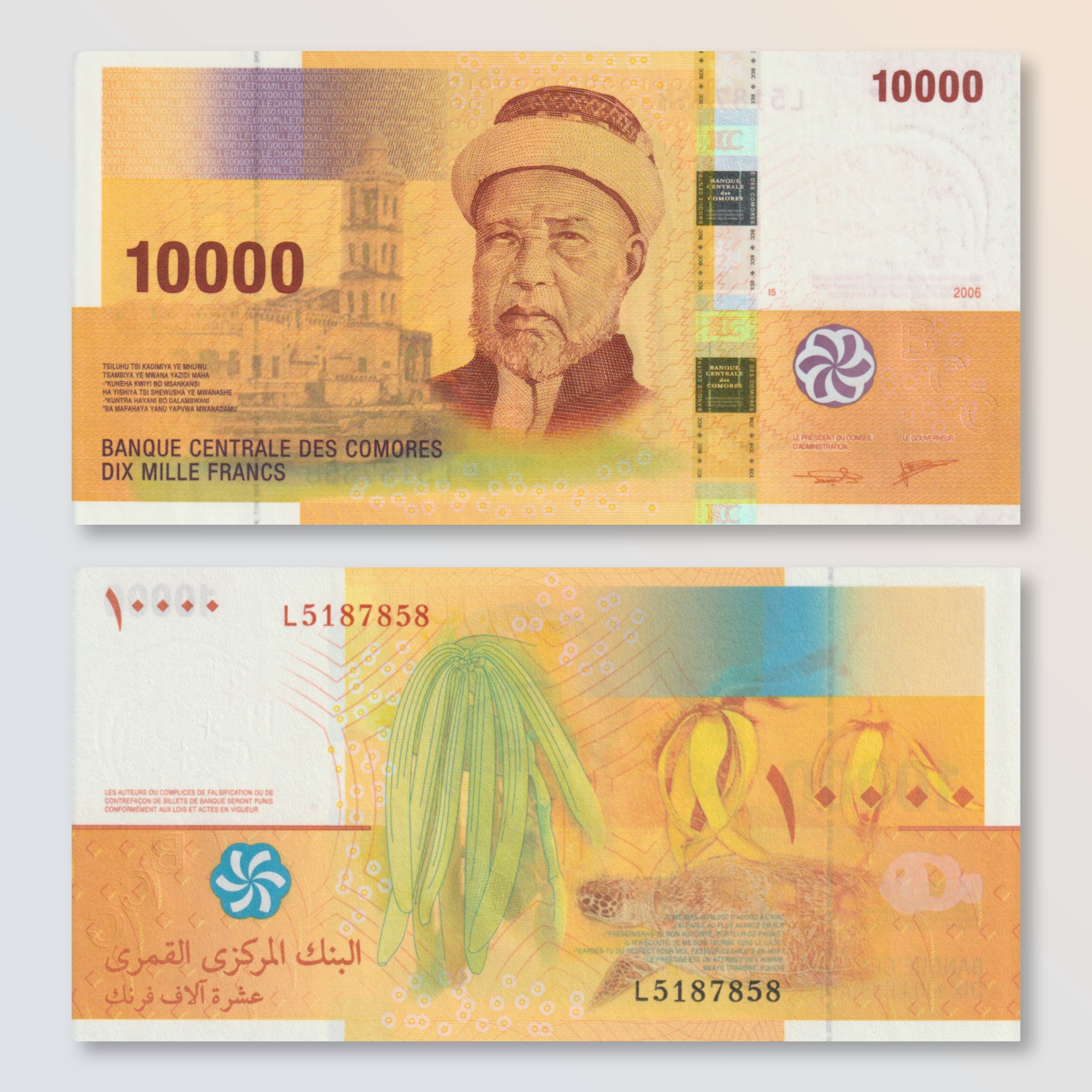Comoros 10000 Francs, 2006, B310c, P19, UNC - Robert's World Money - World Banknotes