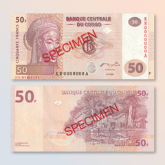 Congo Democratic Republic 50-Franc Specimen, 2007, B319as, P97s, UNC
