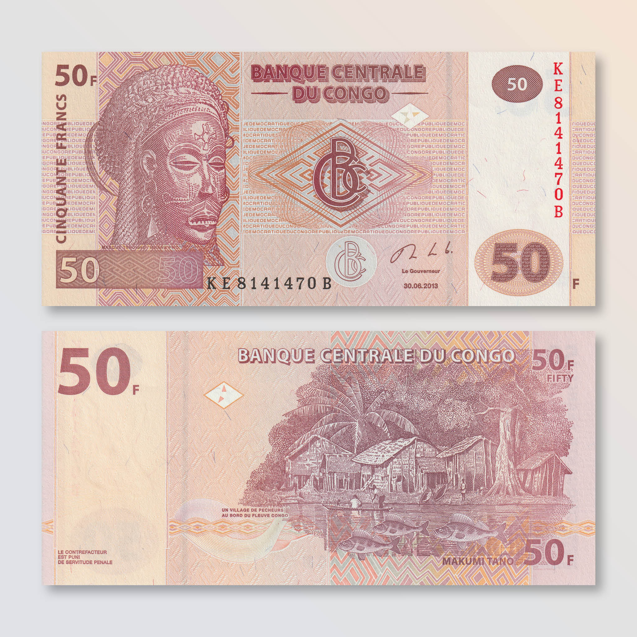 Congo Democratic Republic 50 Francs, 2013, B319b, P97A, UNC - Robert's World Money - World Banknotes