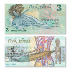 Cook Islands 3 Dollars, 1992,Pacific Arts Commemorative, B106a, P6, UNC