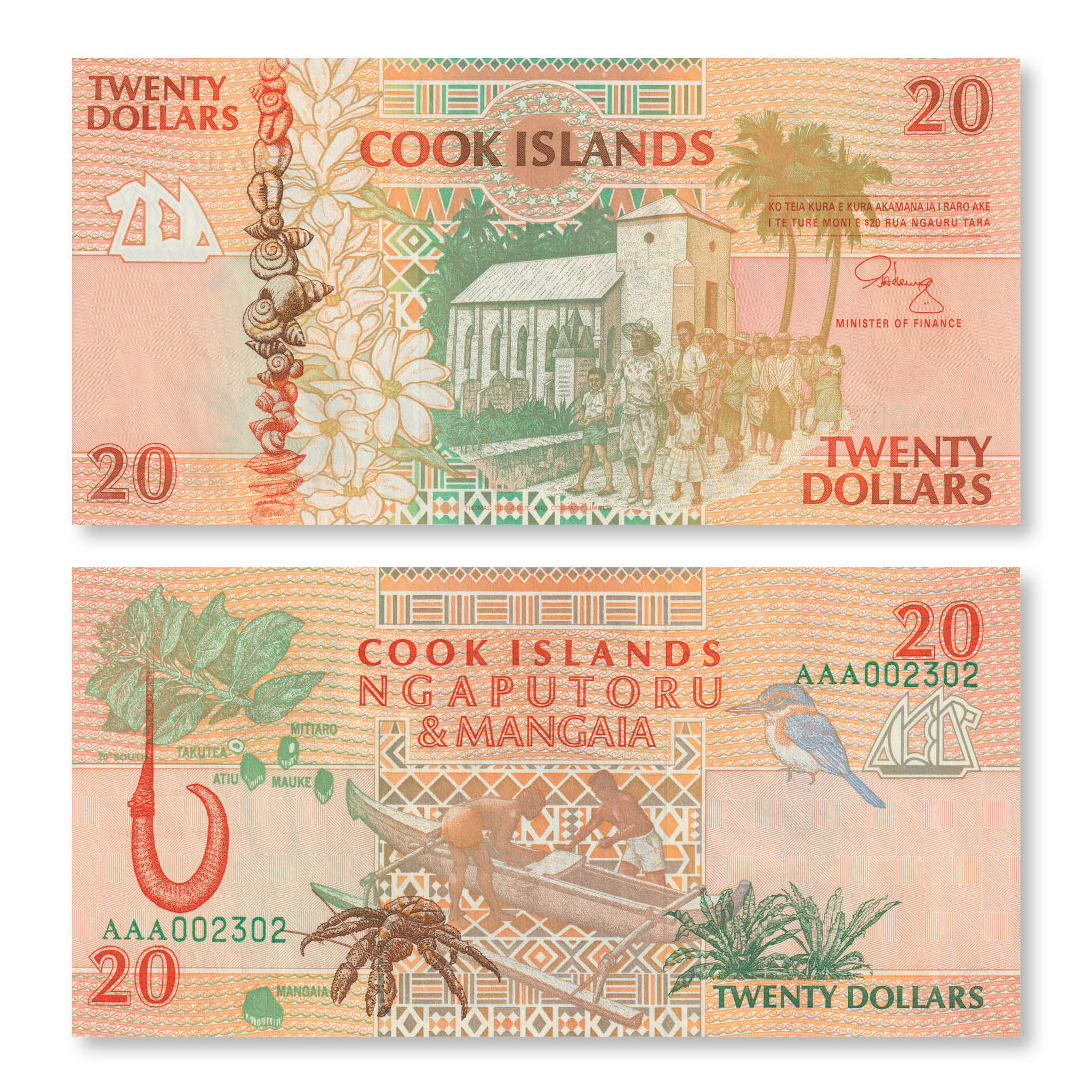 Cook Islands 20 Dollars, 1992, B109a, P9a, UNC - Robert's World Money - World Banknotes