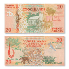 Cook Islands 20 Dollars, 1992, B109a, P9a, UNC - Robert's World Money - World Banknotes
