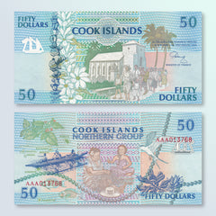 Cook Islands 50 Dollars, 1992, B110a, P10a, Prefix AAA, UNC
