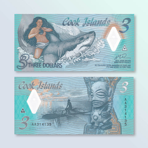 Cook Islands 3 Dollars, 2021, B111a, UNC - Robert's World Money - World Banknotes