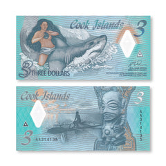 Cook Islands 3 Dollars, 2021, B111a, UNC - Robert's World Money - World Banknotes