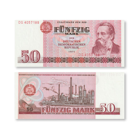 German Democratic Republic 50 Marks, 1971, B304a, P30a, UNC - Robert's World Money - World Banknotes