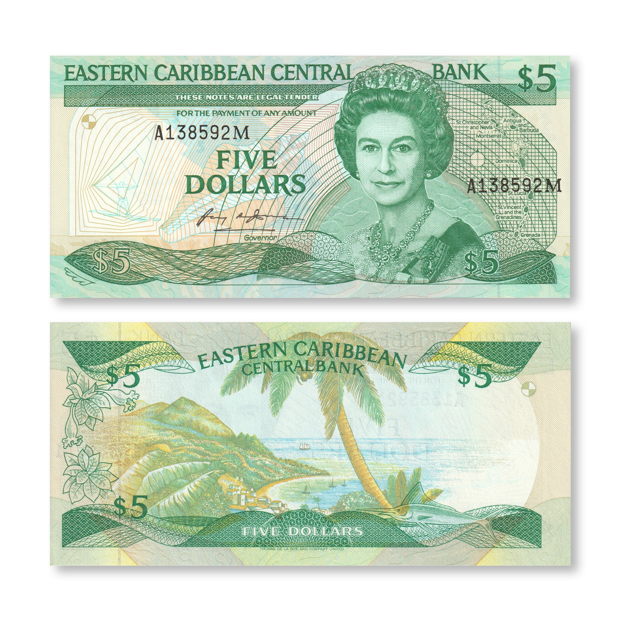 East Caribbean States 5 Dollars, 1987, B202m, P18m, UNC - Robert's World Money - World Banknotes