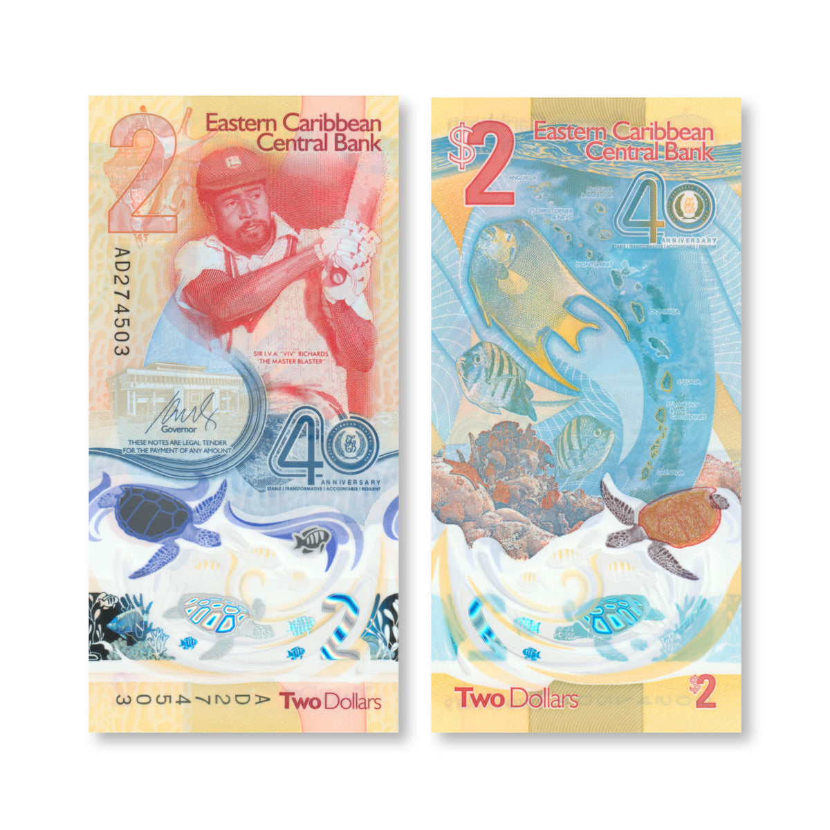 East Caribbean States 2 Dollars, 2023 Commemorative, B245a, UNC - Robert's World Money - World Banknotes