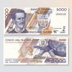 Ecuador 5000 Sucres, 1999, B1849x, P128c, UNC