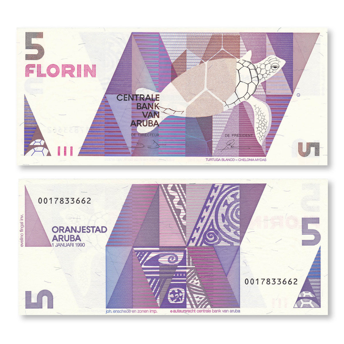 Aruba 5 Florin, 1990, B106a, P6, UNC - Robert's World Money - World Banknotes