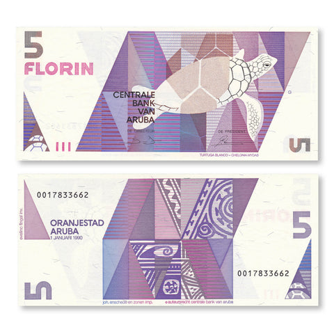 Aruba 5 Florin, 1990, B106a, P6, UNC - Robert's World Money - World Banknotes
