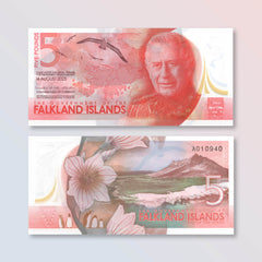 Falkland Islands 5 Pounds, 2025, King Charles III Polymer, B223a, UNC