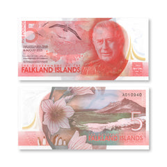 Falkland Islands 5 Pounds, 2025, King Charles III Polymer, B223a, UNC