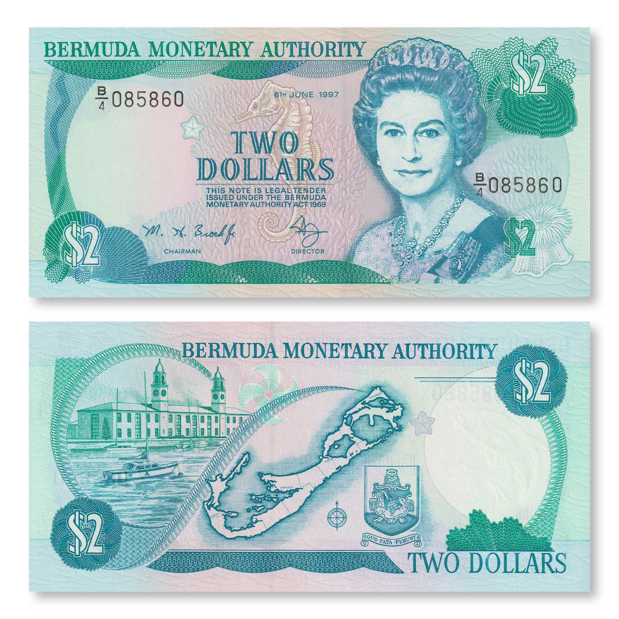 Bermuda 2 Dollars, 1997, B214b, P40Ab, UNC - Robert's World Money - World Banknotes