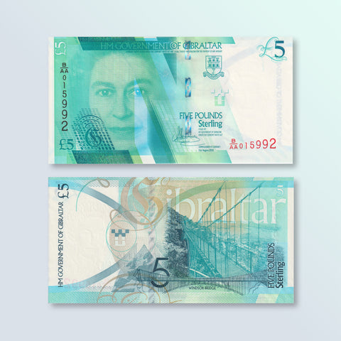 Gibraltar 5 Pounds, 2020, B136a, UNC