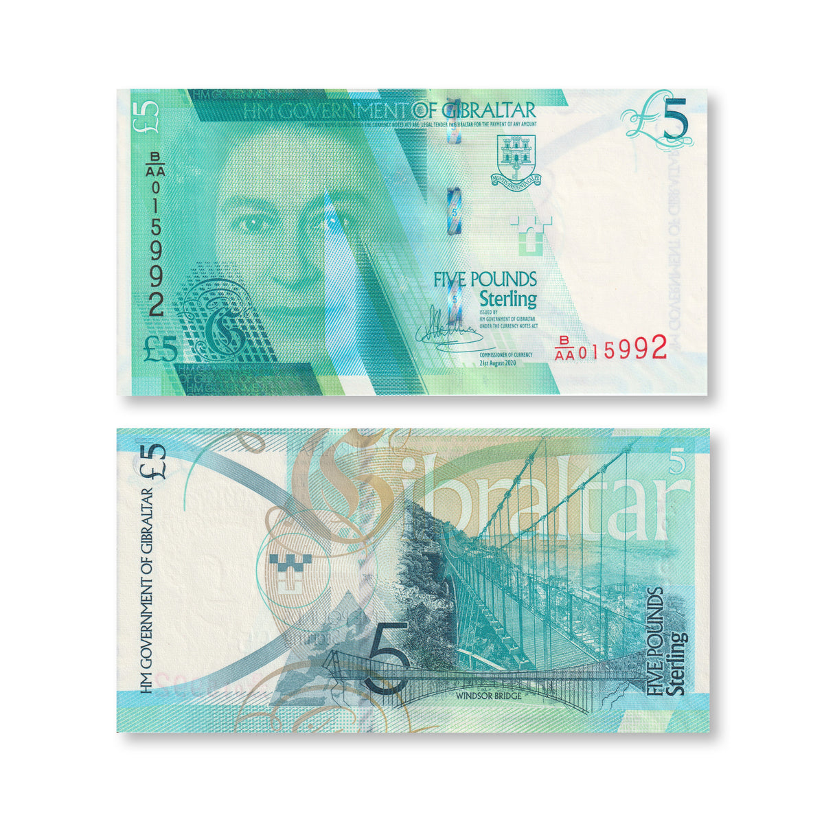 Gibraltar 5 Pounds, 2020, B136a, UNC