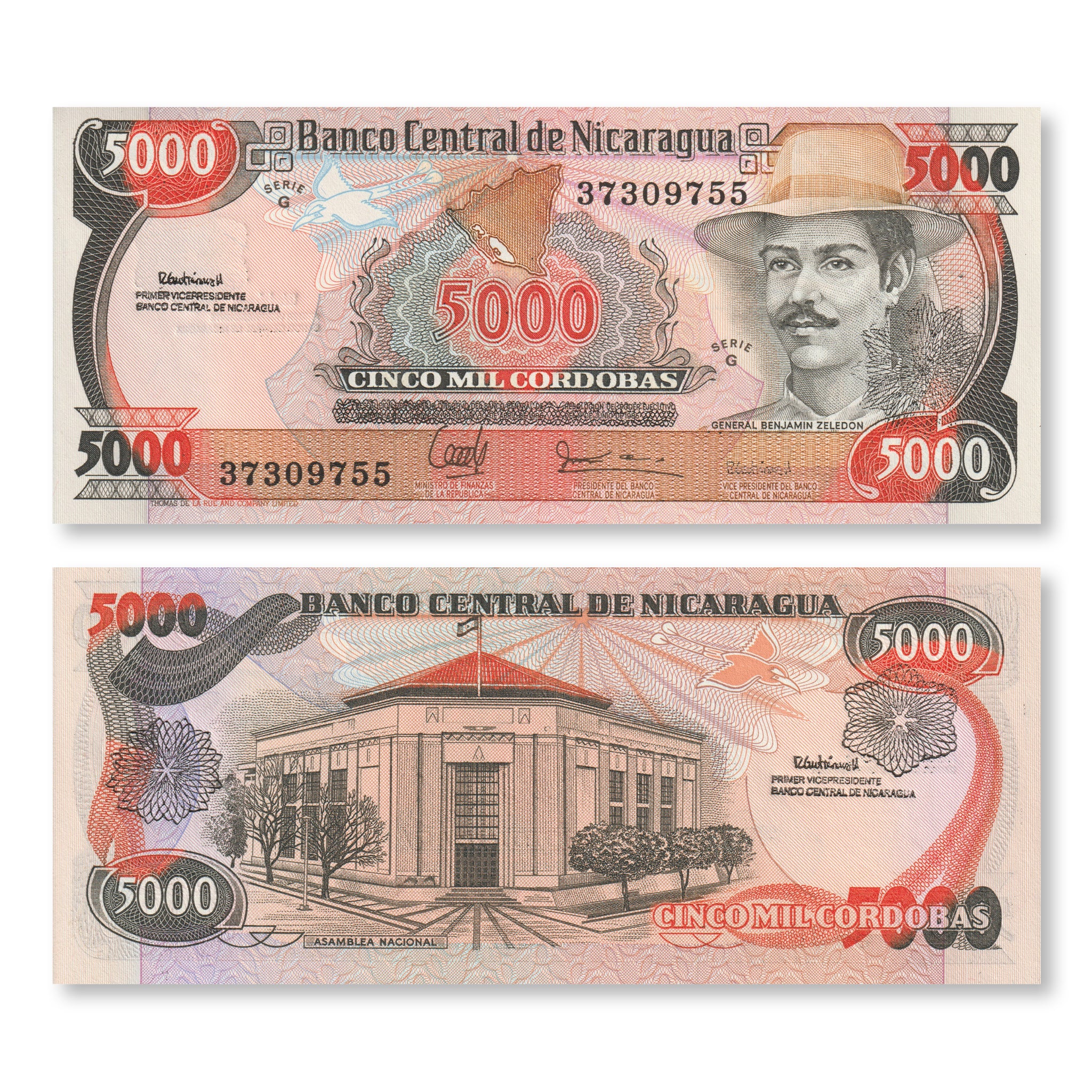 Nicaragua 5000 Córdobas, 1988, B451a, P157, UNC - Robert's World Money - World Banknotes