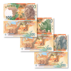 Goznak Test Notes, Set of 3, 2025, Africa: Lion, Rhino, Elephant, UNC