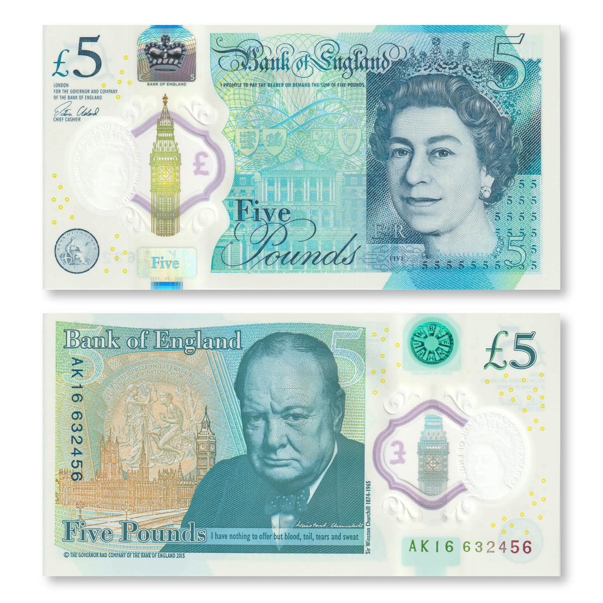 Great Britain 5 Pounds, 2015, B203a, P394a, UNC - Robert's World Money - World Banknotes