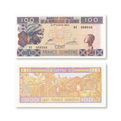 Guinea Set: 100–10,000 Francs, 2006–2012, B324; B328–B330; B336, UNC - Robert's World Money - World Banknotes