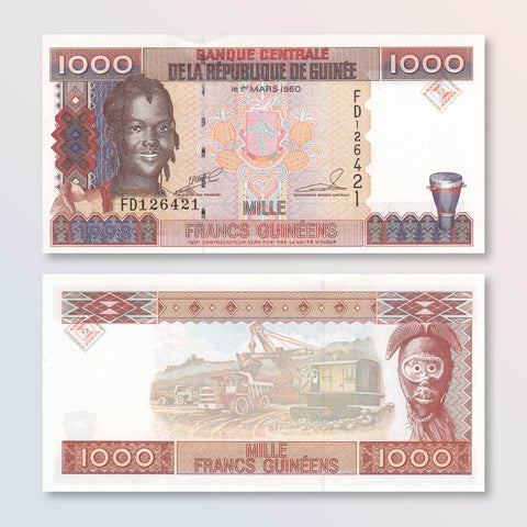 Guinea 1000 Francs, 1998, B326a, P37, UNC - Robert's World Money - World Banknotes