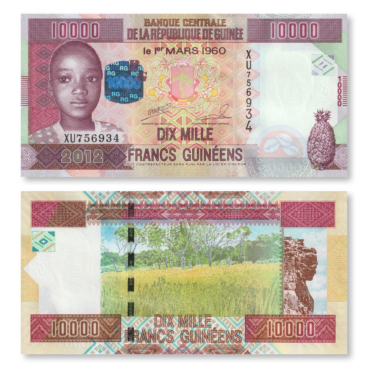 Guinea 10000 Francs, 2012, B336a, P46, UNC - Robert's World Money - World Banknotes