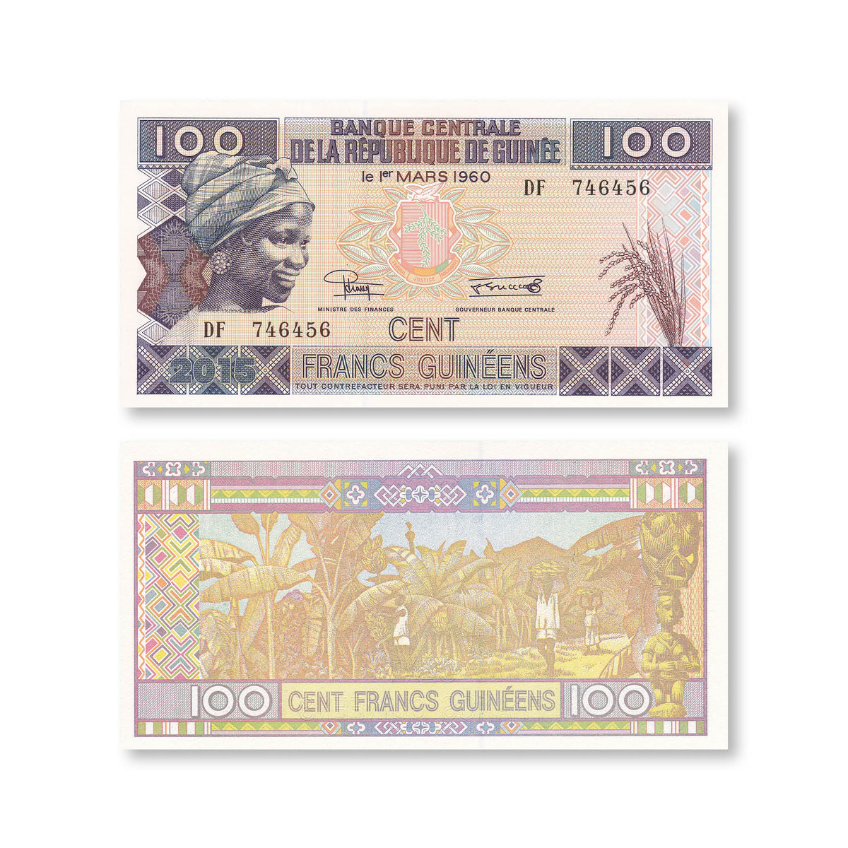 Guinea 100 Francs, 2015, B337a, PA47, UNC - Robert's World Money - World Banknotes
