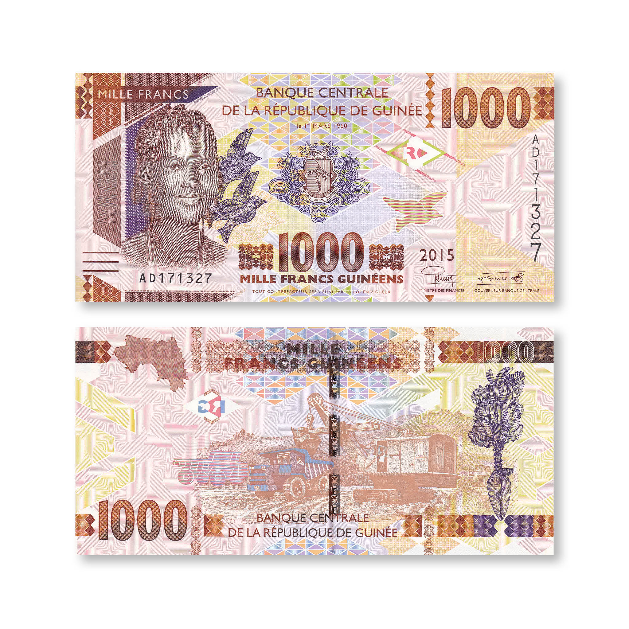 Guinea 1000 Francs, 2015, B339a, P48a, UNC - Robert's World Money - World Banknotes