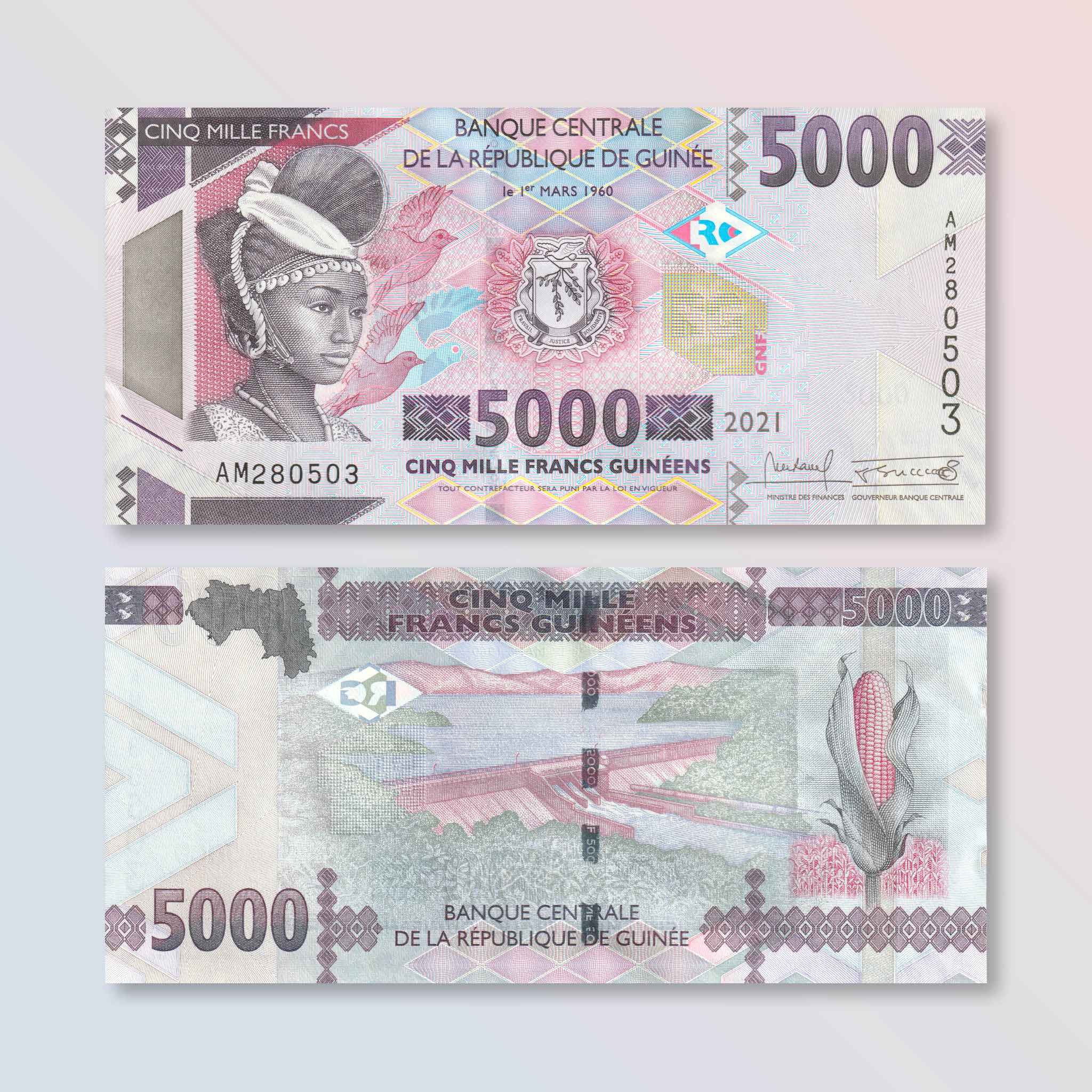 Guinea 5000 Francs, 2021, B340c, P49, UNC - Robert's World Money - World Banknotes