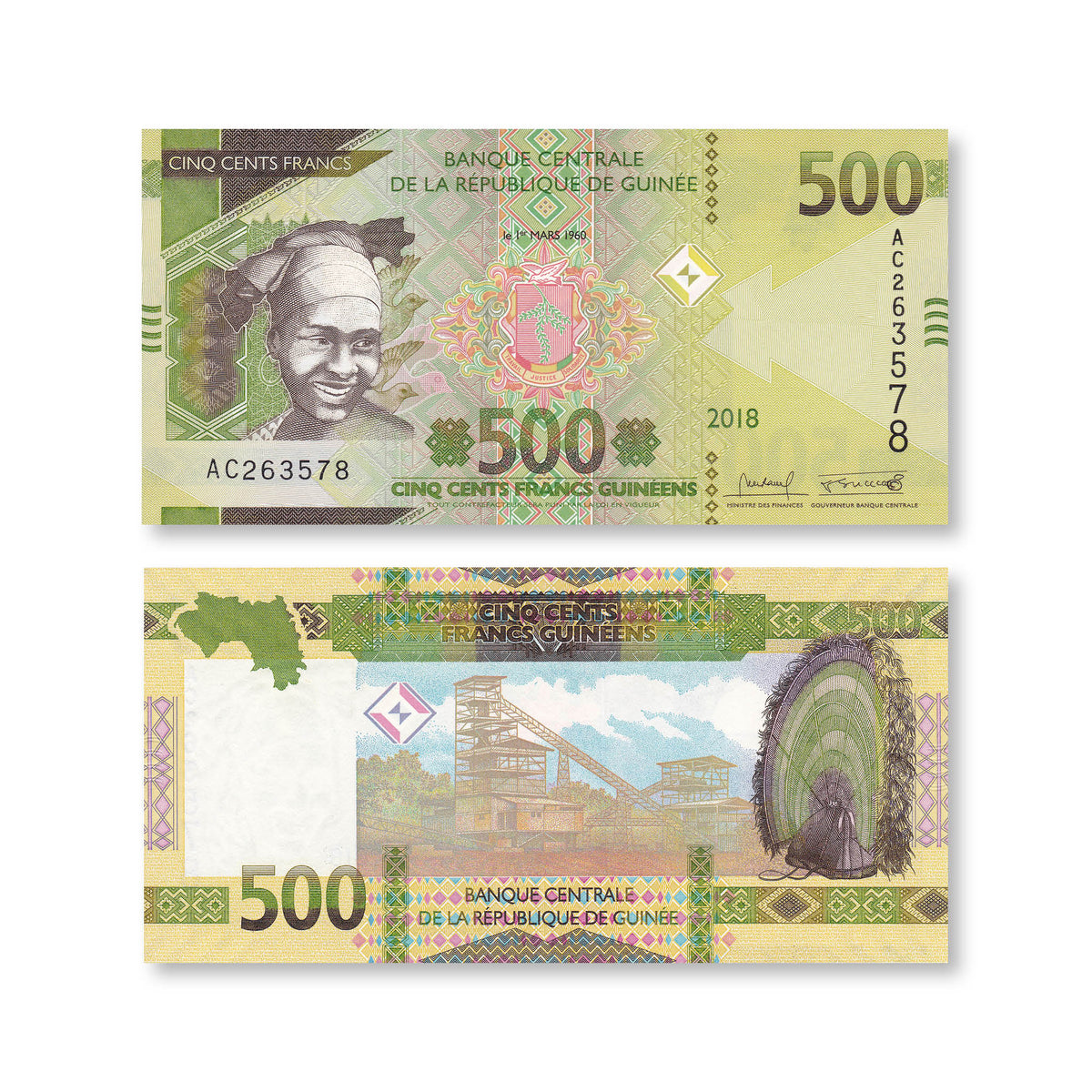 Guinea 500 Francs, 2018, B341.5a, UNC - Robert's World Money - World Banknotes