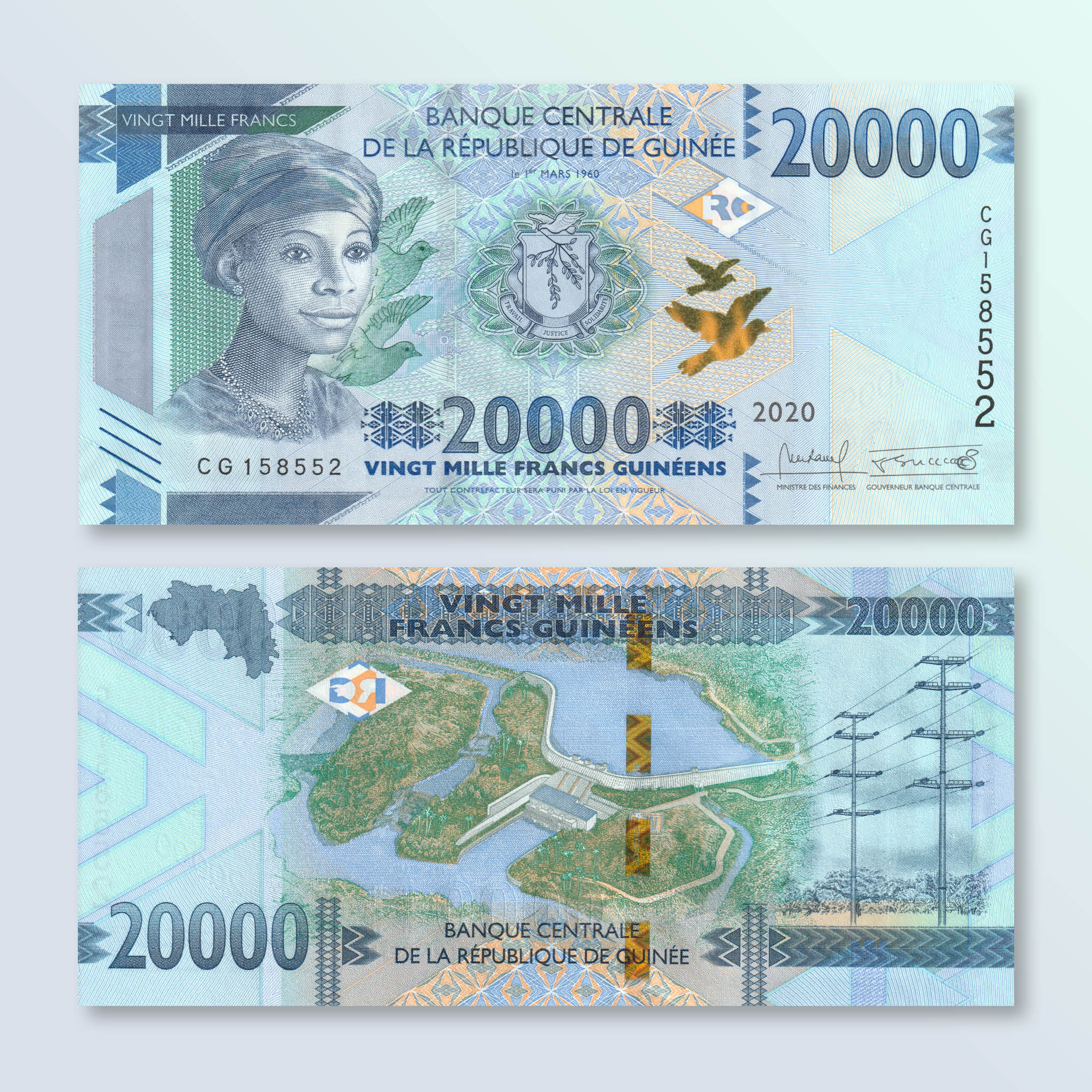 Guinea 20000 Francs, 2020, B344b, UNC - Robert's World Money - World Banknotes