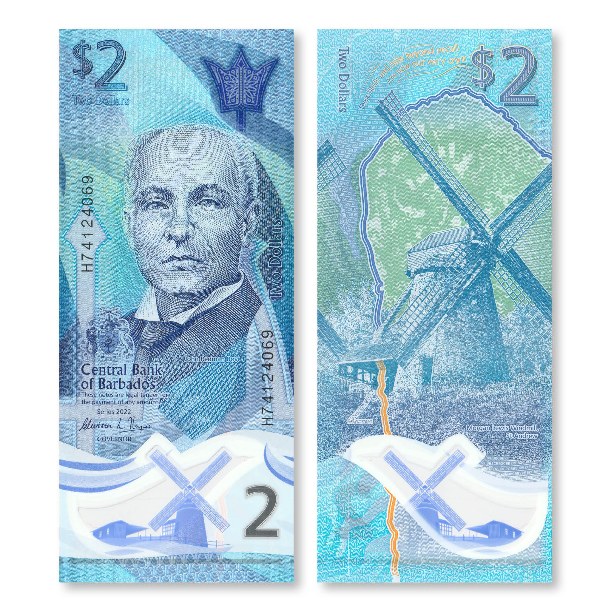 Barbados 2 Dollars, 2022, B239a, UNC - Robert's World Money - World Banknotes