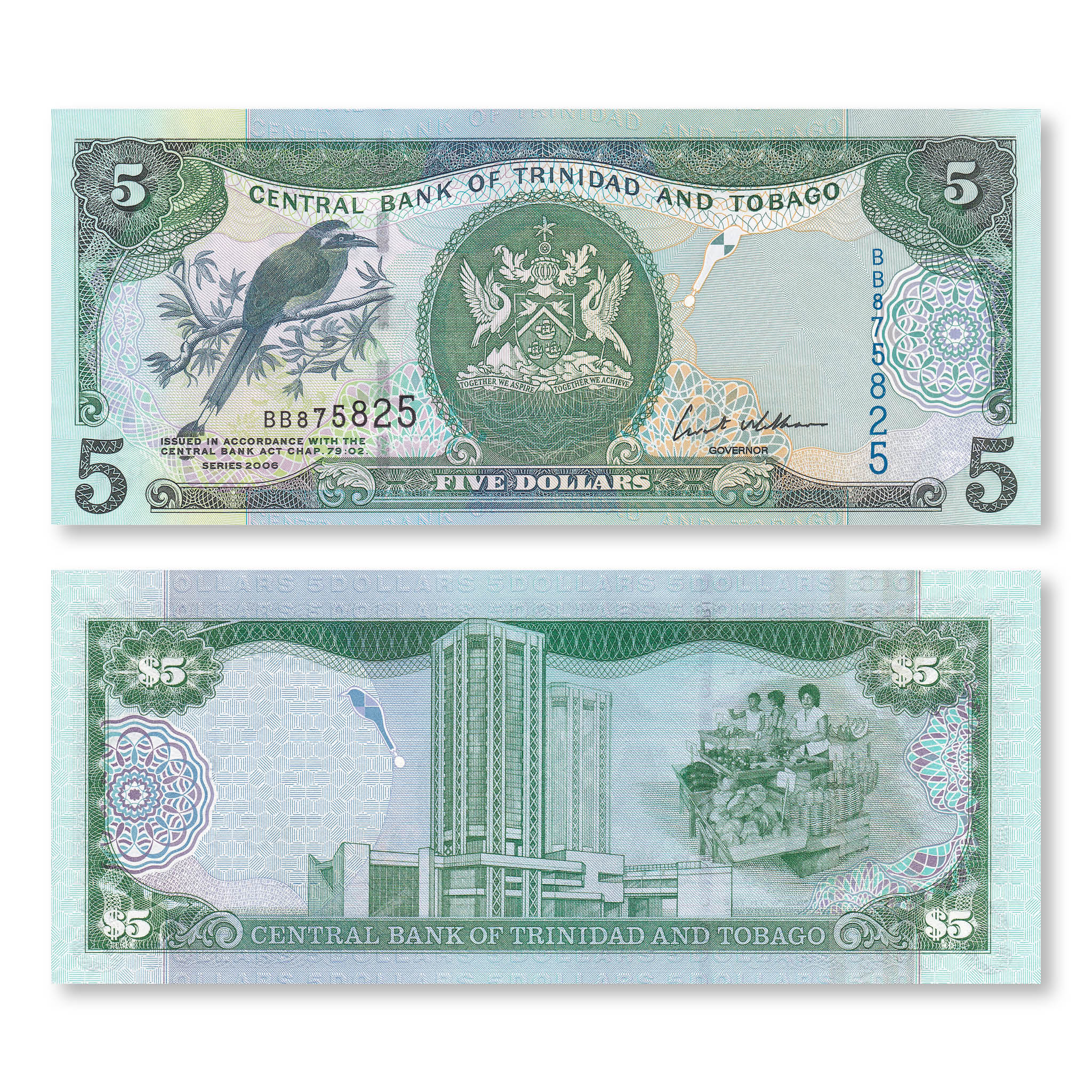 Trinidad & Tobago 5 Dollars, 2006, B222a, P47a, UNC - Robert's World Money - World Banknotes