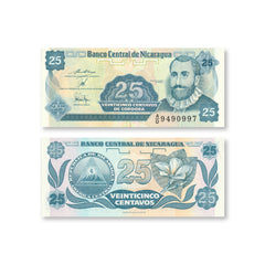 Nicaragua 25 Centavos, 1990, B464b, P170b, UNC - Robert's World Money - World Banknotes