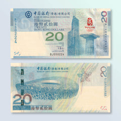 Hong Kong 20 Dollars, 2008, Olympic Commemorative, BNP902a, P340a, UNC, with folder