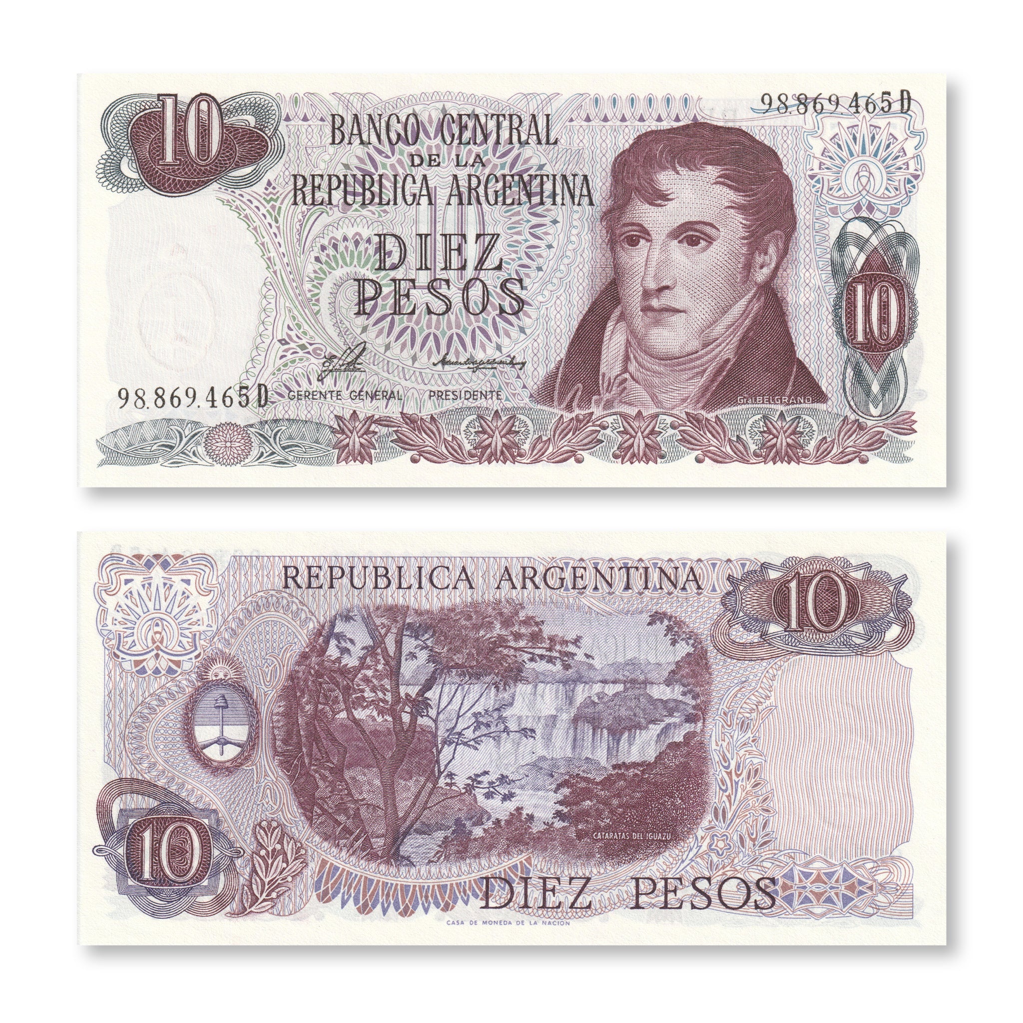 Argentina 10 Pesos, 1976, B353a, P300, UNC - Robert's World Money - World Banknotes