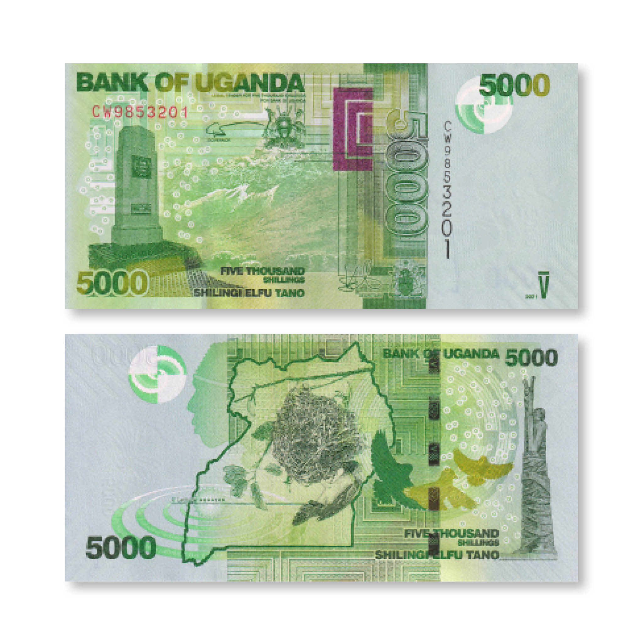 Uganda 5000 Shillings, 2021, B156g, P51, UNC - Robert's World Money - World Banknotes