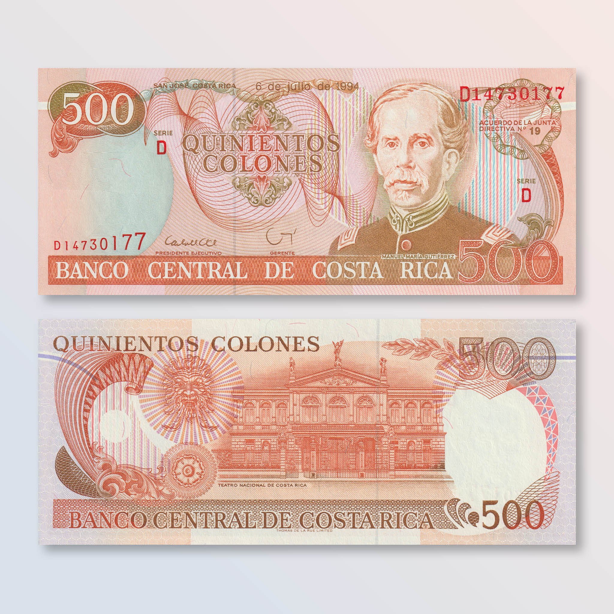 Costa Rica 500 Colones, 1994, B543a, P262a, UNC - Robert's World Money - World Banknotes