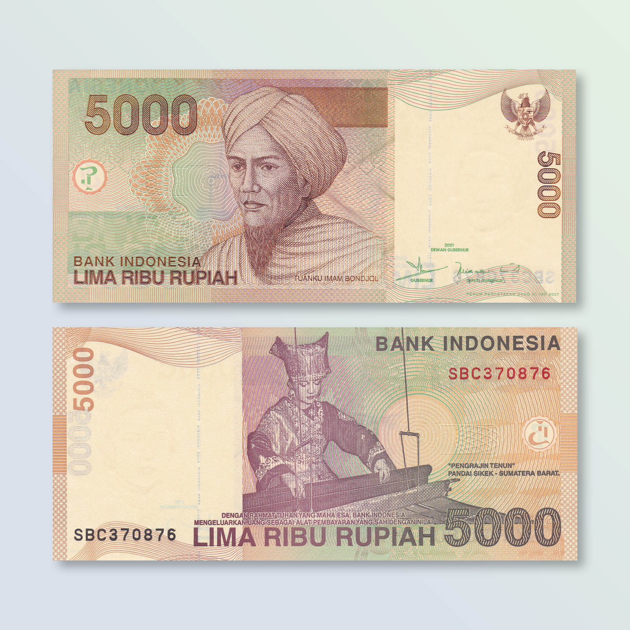 Indonesia 5000 Rupiah, 2001/2007, B599g, P142g, UNC - Robert's World Money - World Banknotes