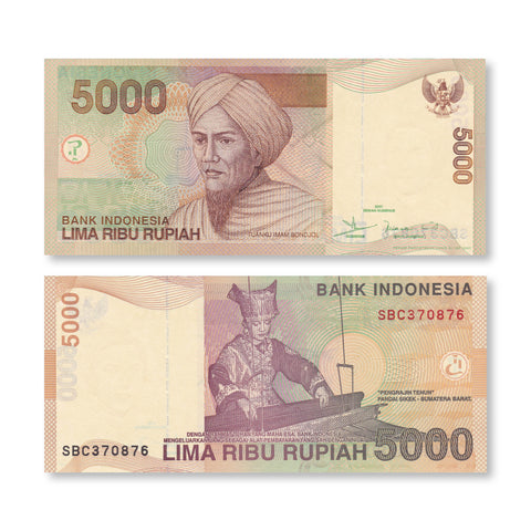 Indonesia 5000 Rupiah, 2001/2007, B599g, P142g, UNC - Robert's World Money - World Banknotes
