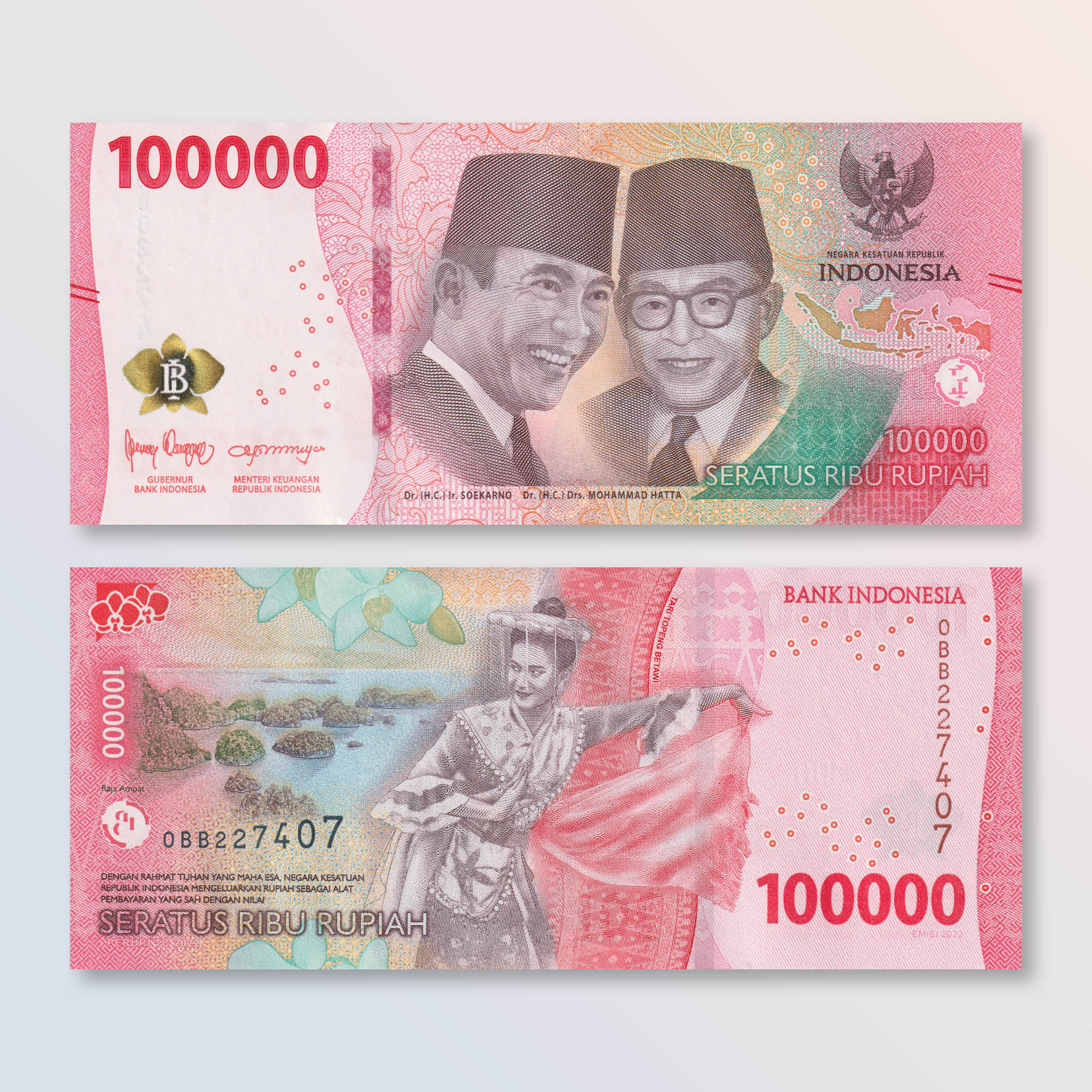Indonesia 100000 Rupiah, 2022, B623a, UNC - Robert's World Money - World Banknotes