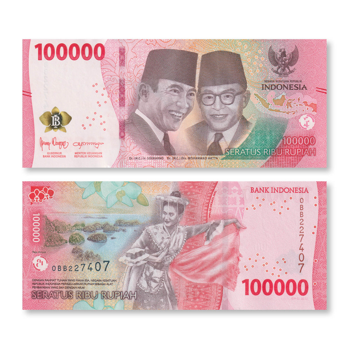 Indonesia 100000 Rupiah, 2022, B623a, UNC - Robert's World Money - World Banknotes