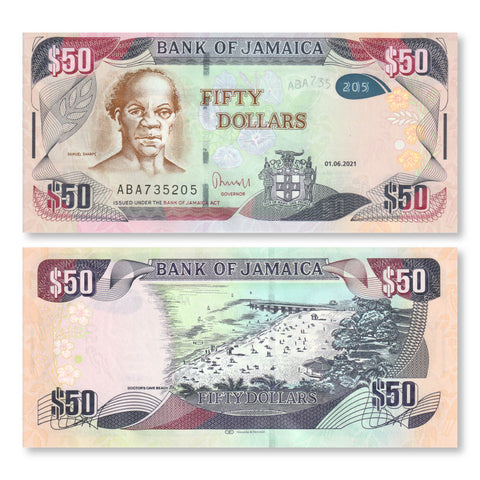 Jamaica Set: 50–1,000 Dollars, 2021, B240–41 B249–50,P85–86, P94–95, UNC - Robert's World Money - World Banknotes