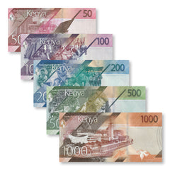 Kenya Full Set: 50–1,000 Shillings, 2019, B144–B148, UNC - Robert's World Money - World Banknotes