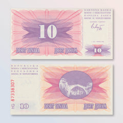 Bosnia 10 Dinars, 1992, B113a, P10a, UNC - Robert's World Money - World Banknotes