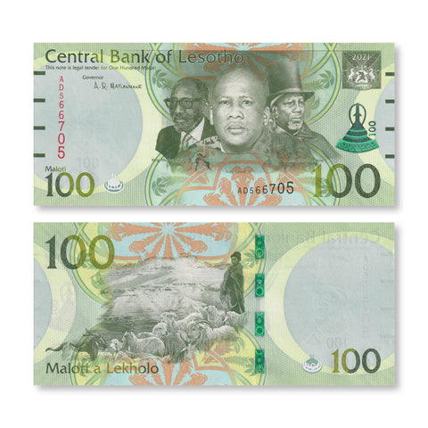 Lesotho Set: 10–200 Maloti, 2021, B227–B231, UNC - Robert's World Money - World Banknotes