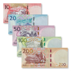 Lesotho Set: 10–200 Maloti, 2021, B227–B231, UNC - Robert's World Money - World Banknotes