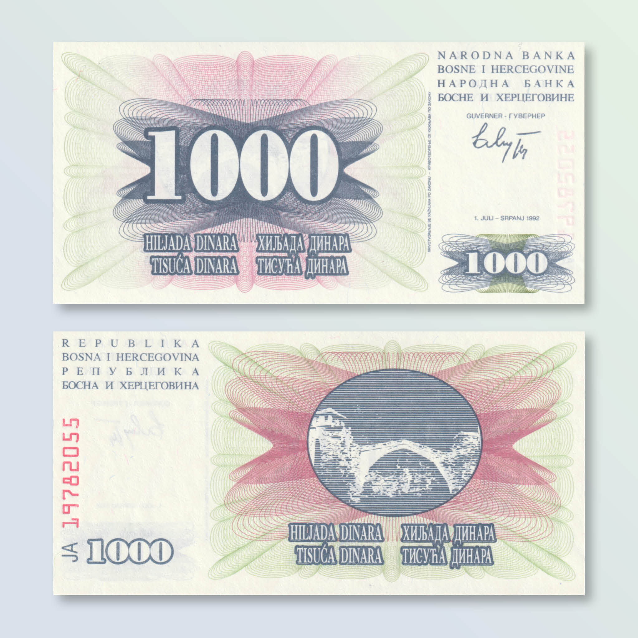Bosnia 1000 Dinars, 1992, B118a, P15a, UNC - Robert's World Money - World Banknotes