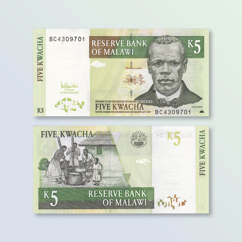 Malawi 5 Kwacha, 2005, B136c, P36, UNC - Robert's World Money - World Banknotes