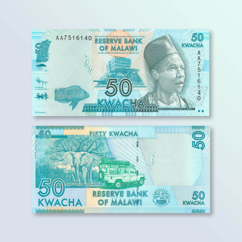 Malawi 50 Kwacha, 2012, B151a, P58a, UNC - Robert's World Money - World Banknotes